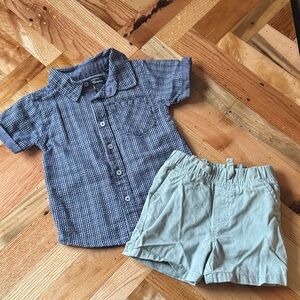 Ben Sherman Blue Checkered Shirt and Light Green Shorts Set